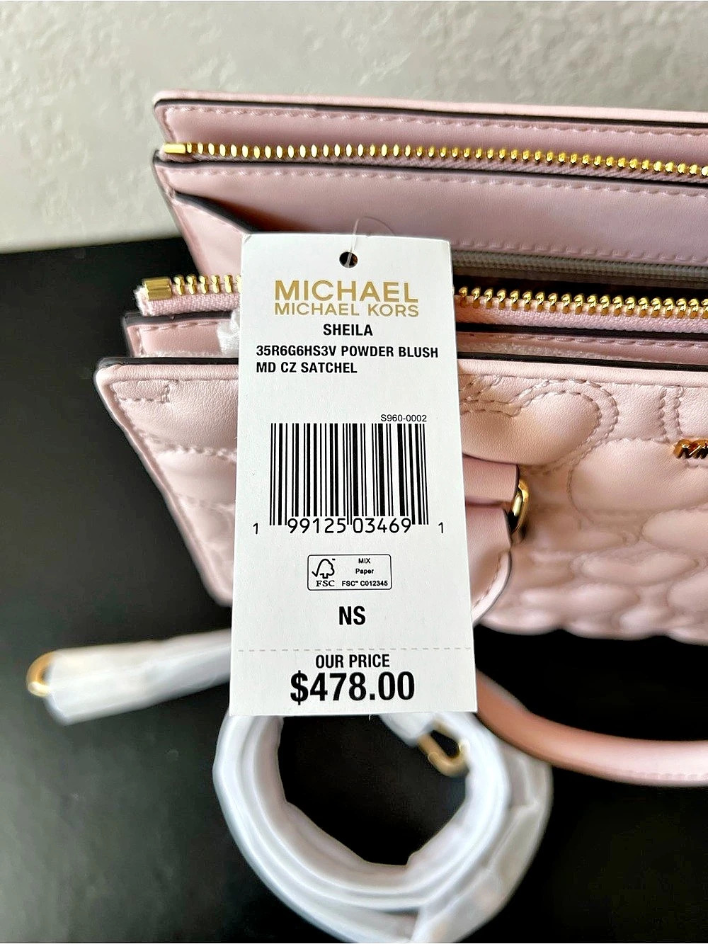 NWT Michael Kors Sheila Medium Heart Embroidered Satchel in Powder Blush Pink - Picture 11 of 11